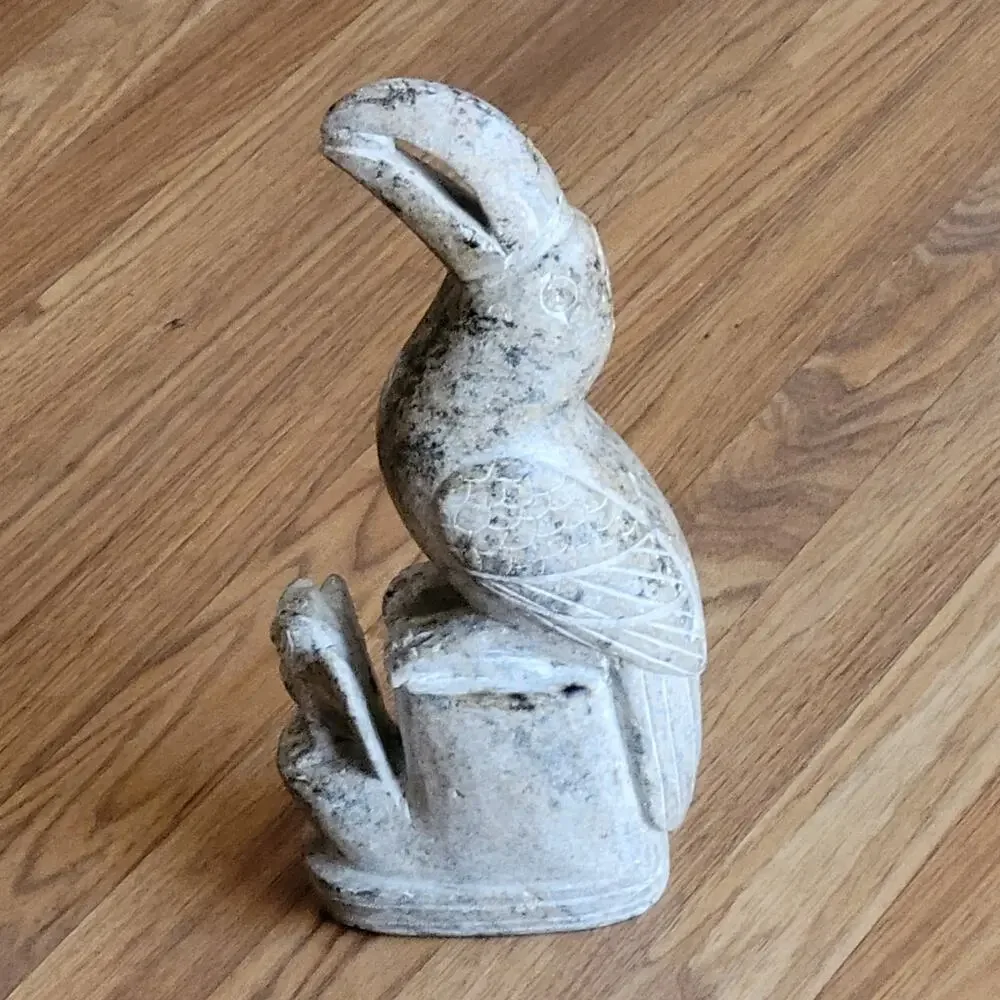 Vintage Toucan with owl figurine sculpture hand carved natural stone